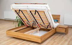 zestaw dębowe łoże lewitujące z szafkami: BALLEGA_D, rozmiar 180x200 cm, z pojemnikiem na pościel i stelażem